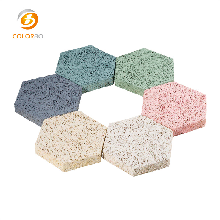 Painel de parede absorvente de som de lã de madeira hexagonal com função decorativa