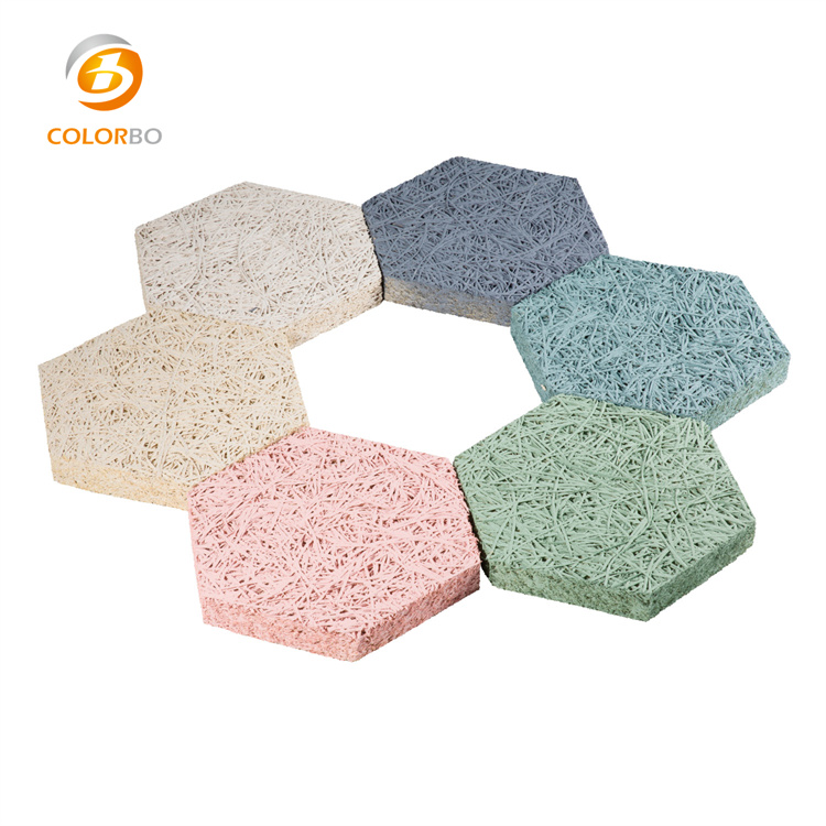 Painel de parede absorvente de som de lã de madeira hexagonal com função decorativa